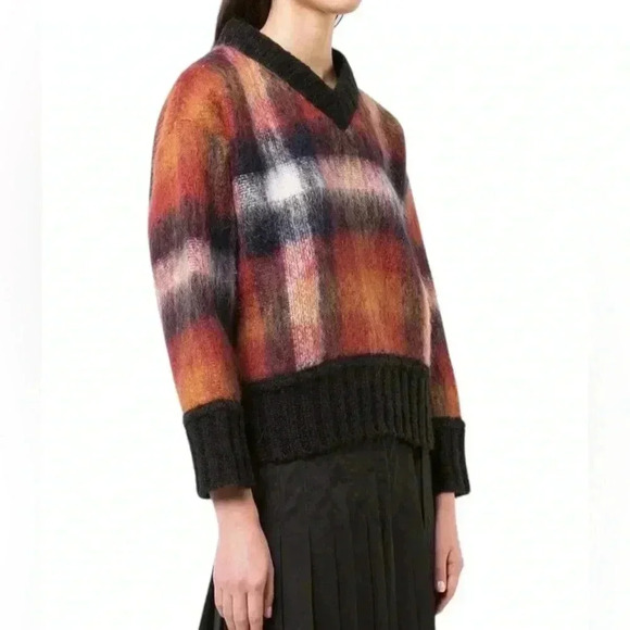 SEA New York Maryam V Neck Mohair Sweater Multi Plaid Size XS - Picture 9 of 13